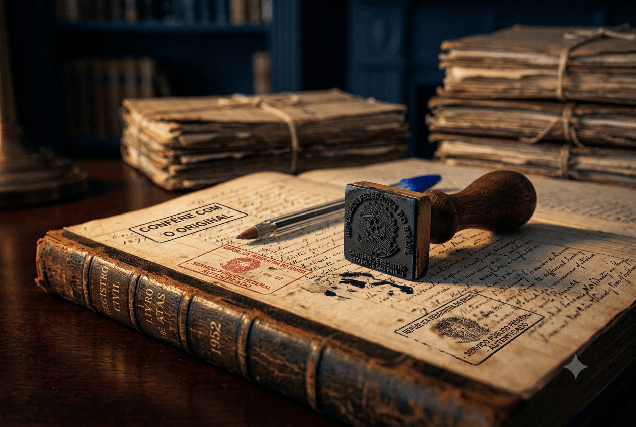 Livro de registro de imoveis e carimbo oficial