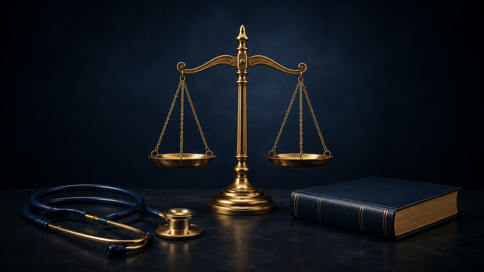 balanca da justica e estetoscopio direito da saude